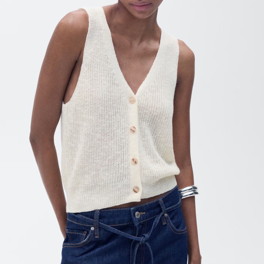 Cream Knit Button-Up Vest -Never Worn